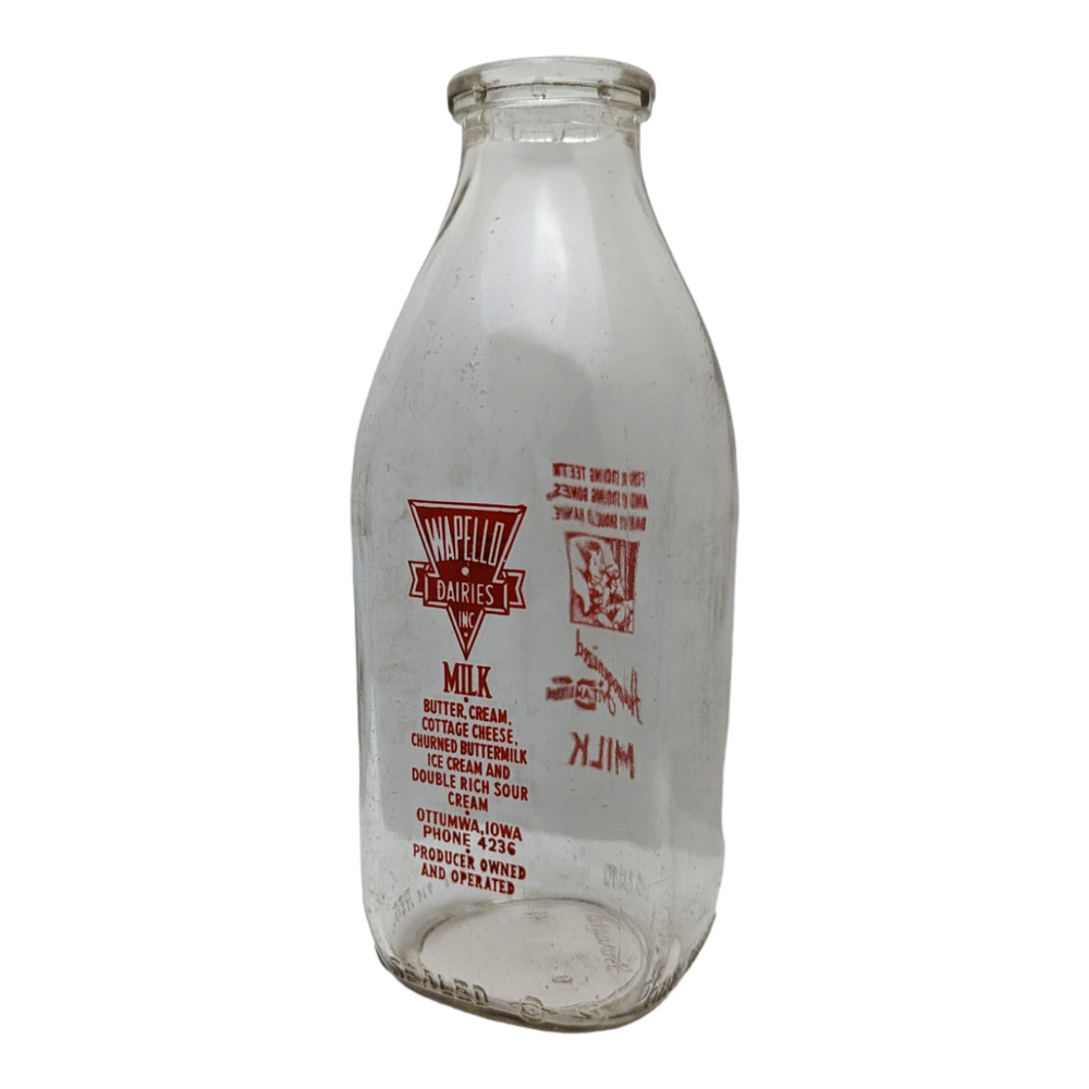 Wapello Dairies Ottumwa Iowa Vintage Quart Milk Bottle Baby W/ Bottle c. 1949 - Picture 12 of 12